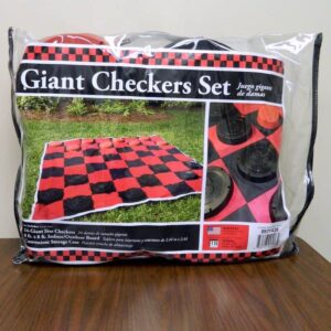 Picture of giant checkers game in the clear vinyl carrying case.
