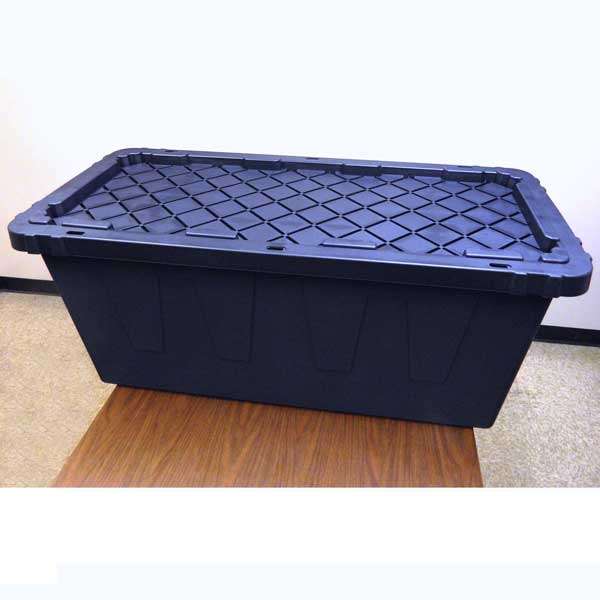 Stackable 55-gallon tote with snap-on lid with holes for padlocks or zip-ties view #2