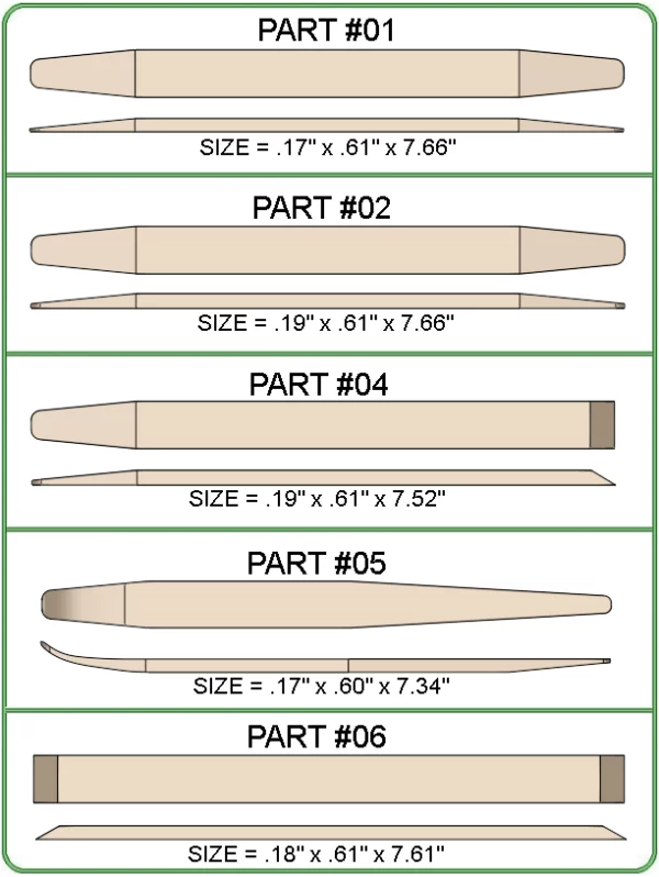 Five different windshield stick models with chisel, tapered, and curved ends.