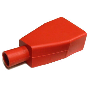 Red battery terminal boot showing small straight style.