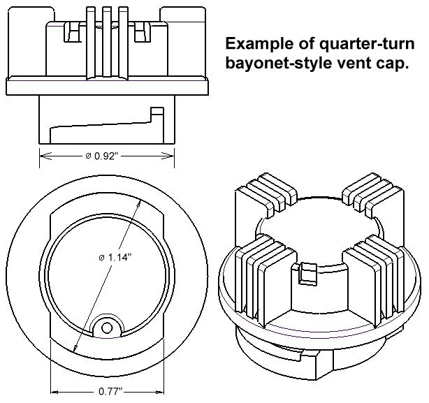 Example of a quarter-turn bayonet battery cap