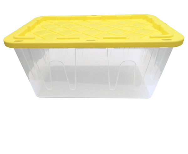 27-Gallon Clear Storage Container with Yellow Lid.