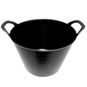 10 Gallon Black Plastic Bucket side view.