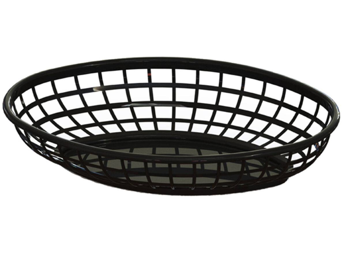 Central Exclusive Small Oval Black Plastic Serving Basket - 7 7/8L x 5 1/2W x 1 3/4H 13786